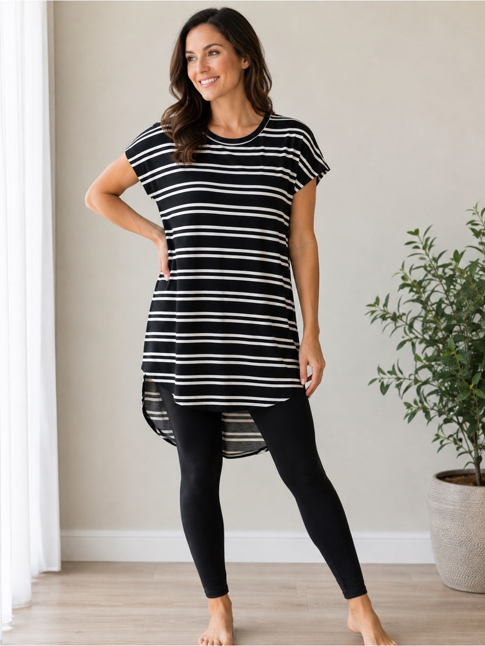 NWT LuLaRoe Black and White Striped Yoga High-Low Tunic Sz XS
